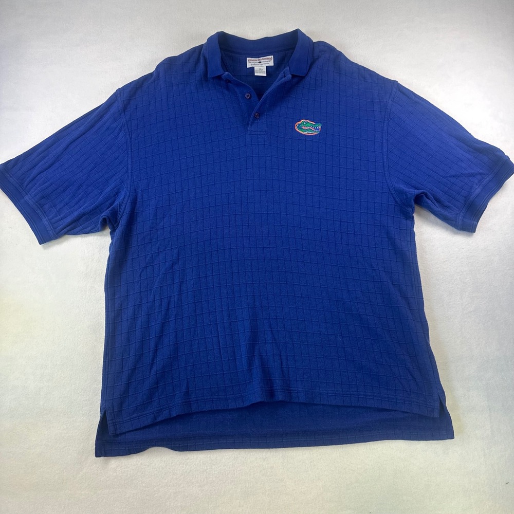 Boca Classics Florida Gators Polo Shirt Mens XL Blue Textured Grid Short Sleeve